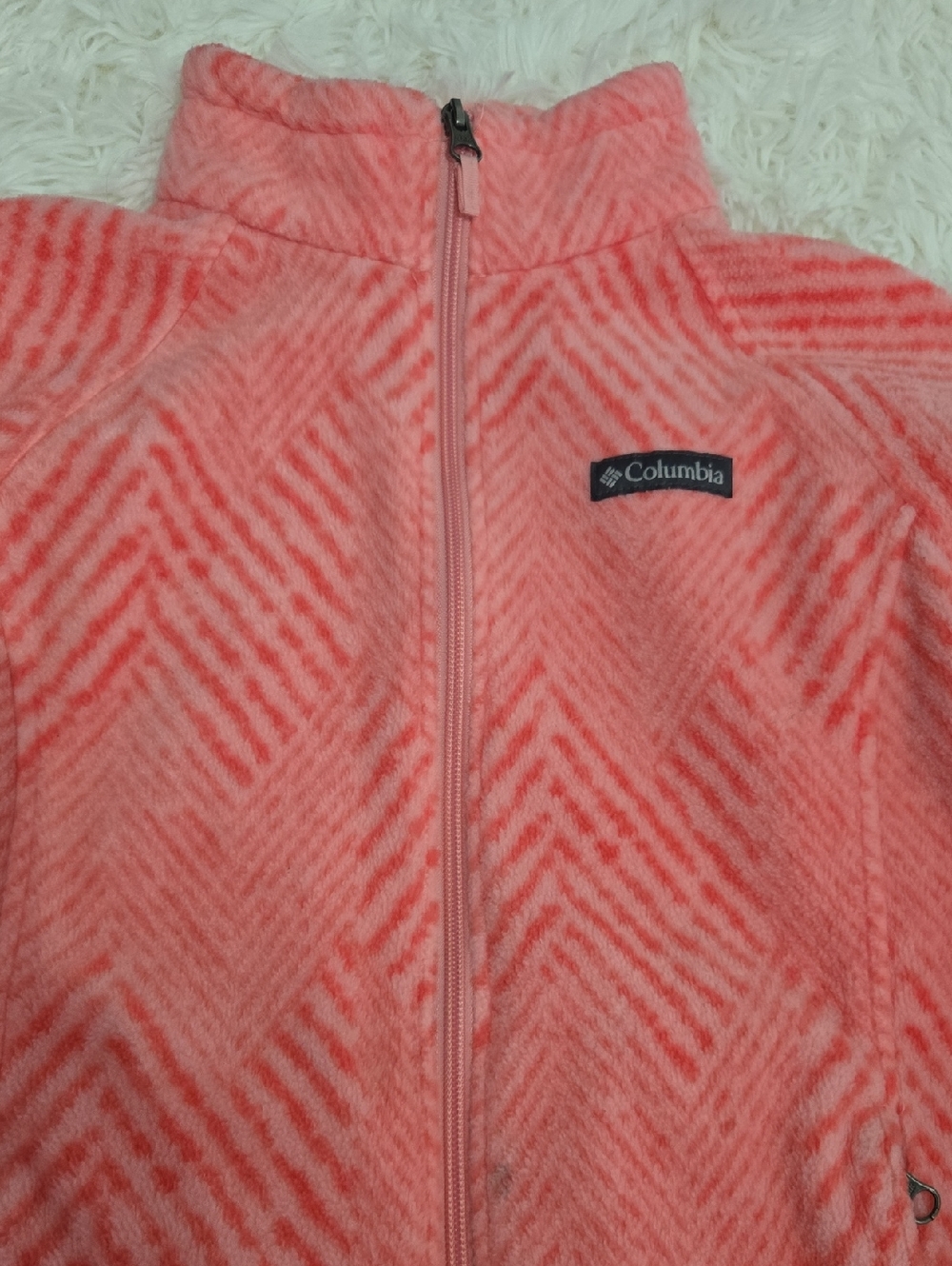Columbia Benton Springs II Coral Pink Patterned Fleece Full-Zip Jacket Size L